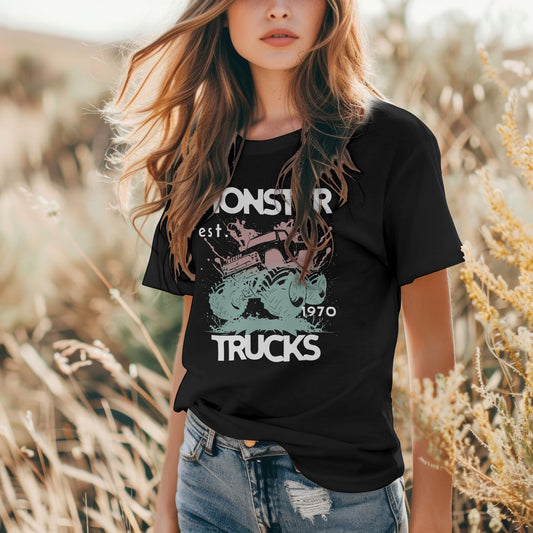 Vintage "Monster Trucks T-Shirt- Est 1970" T-Shirt-Black-Classic Comfort-Casual-Truck